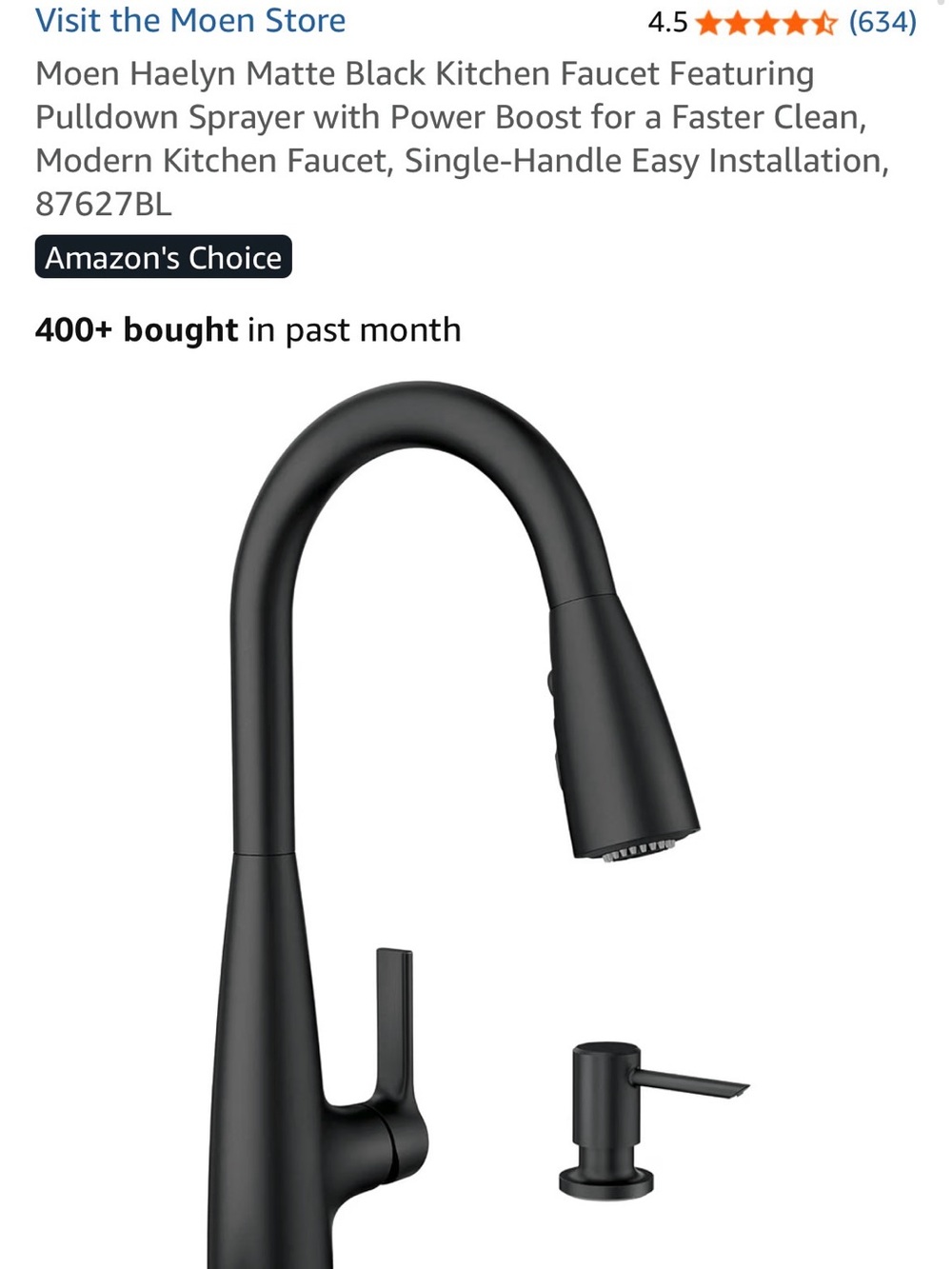 Moen Matte Black Kitchen Faucet with Matching Soap Dispenser